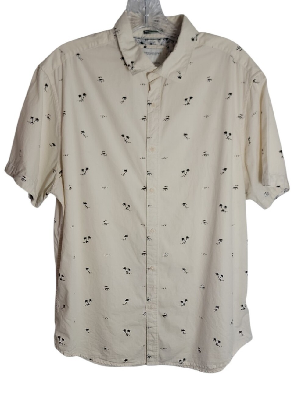 Denim & Flower palm tree print button down short sleeve shirt men's size large
